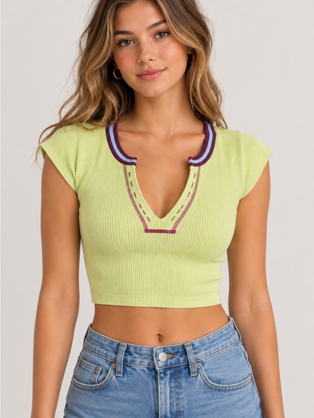 Out From Under Go For Gold Seamless Top XS/S Lime Green Ribbed Crop